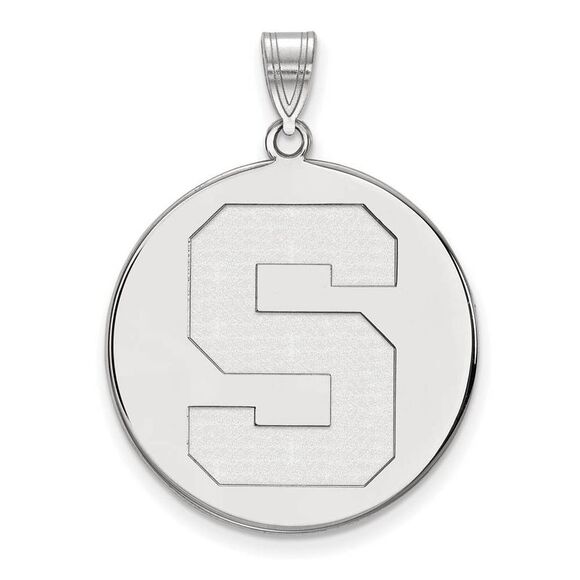 14k White Gold Michigan State XL Initial S Disc Pendant